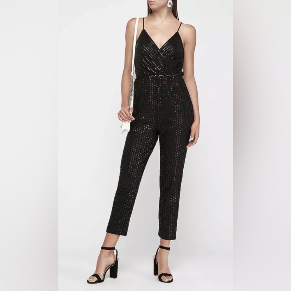 Express Black Sequin Jumpsuit - image 1